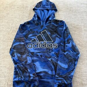 Adidas Blue and Black Patterned Hoodie